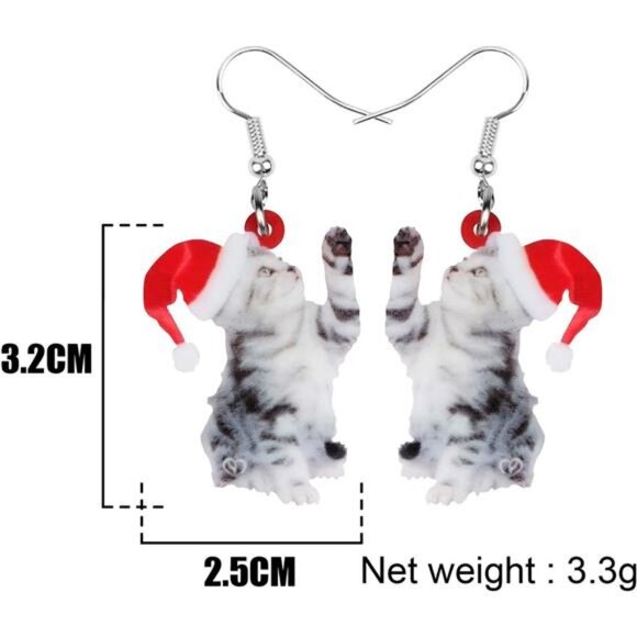 Cute Christmas Cat Dangle Earrings for Women & Girls - Charming Holiday Gifts - Picture 5 of 7